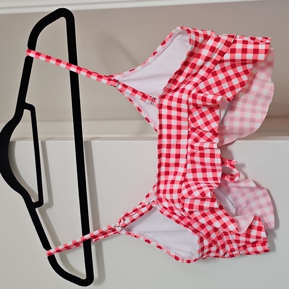 Cupshe Bralette Frill Missy Bikini Top Red/White Large - Picture 4 of 10